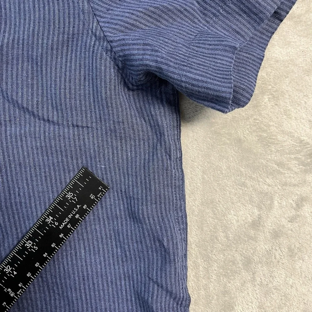 Banana Republic Standard Shirt Mens L Blue Striped 100% Linen Short Sleeve